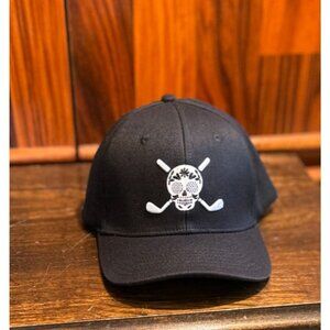 NEW Chuco Golf Black State Puff Baseball Cap With Skull & Crossed Golf Clubs Des